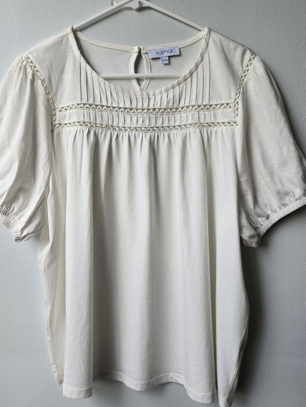 Cotton Peasant XL Top Blouse Lattice Lace Detail Stretch Soft Babydoll Whimsical